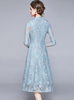 Long Sleeve Lace A Line Midi Bridesmaid Dress