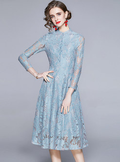 Long Sleeve Lace A Line Midi Bridesmaid Dress