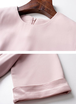 Pink Short Sleeve High Waisted A Line Maxi Dress