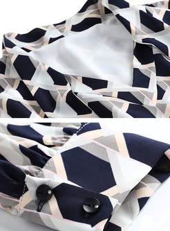 Bowknot Mock Neck Geometric Print A Line Dress