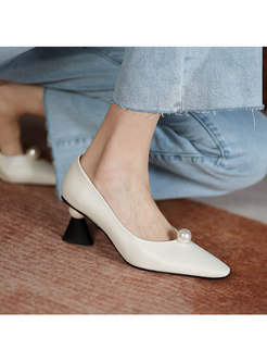 Pointed Toe Pearl Embellished Low-fronted Heels