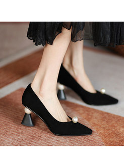 Pointed Toe Pearl Embellished Low-fronted Heels