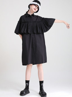 Plus Size Pleated Single-breasted Shirt Dress