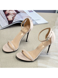 Rounded Toe Flock Ankle Straight Stiletto Sandals
