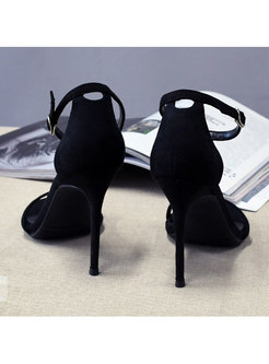Rounded Toe Flock Ankle Straight Stiletto Sandals