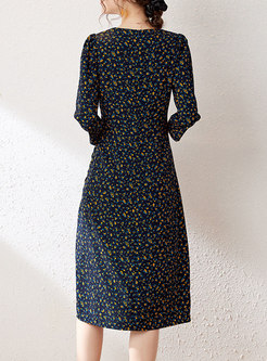 Long Sleeve Floral Drawstring Midi Dress