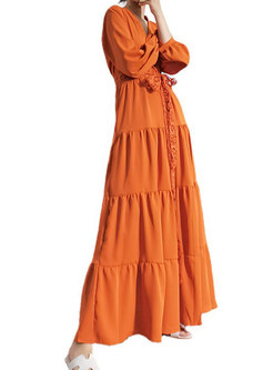 Boho V-neck High Waisted A Line Maxi Dress