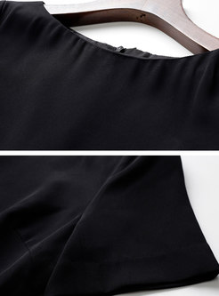 Black Patchwork Belted A Line Midi Dress