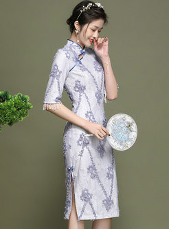 Retro Mandarin Collar Embroidered Cheongsam Dress
