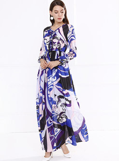 Boho Long Sleeve Print Big Hem Maxi Dress