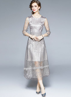 Sweet Transparent Mesh Embroidered Bridesmaid Dress