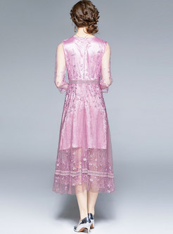 Sweet Transparent Mesh Embroidered Bridesmaid Dress