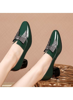 Patent Leather Bowknot Chunky Heel Shoes