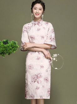 Mandarin Collar Embroidered Improved Cheongsam Dress