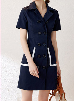 Lapel Double-breasted Patchwork Work Sheath Dress