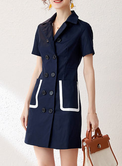 Lapel Double-breasted Patchwork Work Sheath Dress