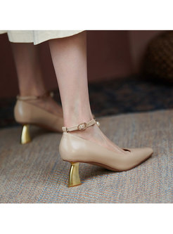 Pointed Toe Ankle Strap Low-fronted Heels
