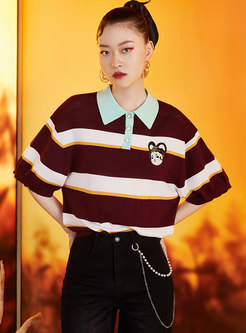 Color-blocked Striped Pullover Polo Shirt