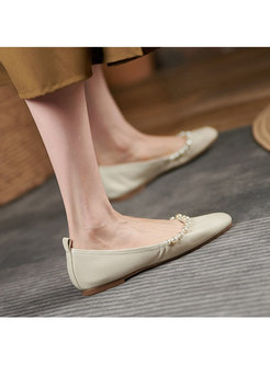 Rounded Toe Pearl Embellished Flats