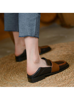 Color-blocked Square Toe Low Heel Loafers