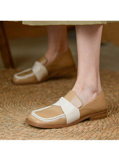 Color-blocked Square Toe Low Heel Loafers