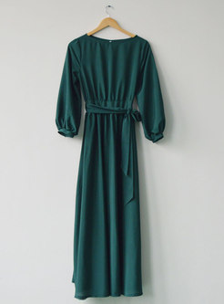Retro Long Sleeve Empire Waist Maxi Dress