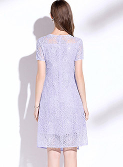 Sweet Purple Openwork Lace A Line Dress