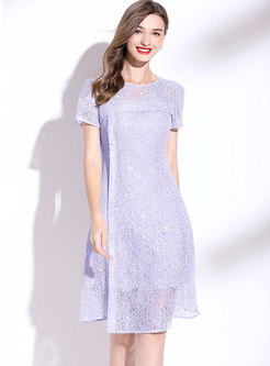Sweet Purple Openwork Lace A Line Dress