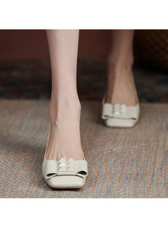 Brief Square Toe Bowknot Low-fronted Heels