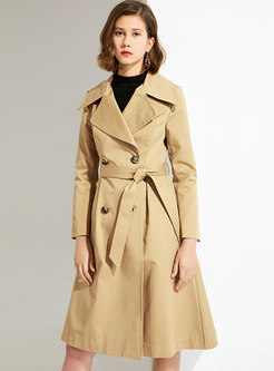 Khaki Lapel Double-breasted A Line Trench Coat