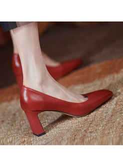 Square Toe Low-fronted Chunky Heel Shoes