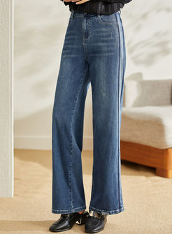 Casual Blue High Waisted Wide Leg Jeans