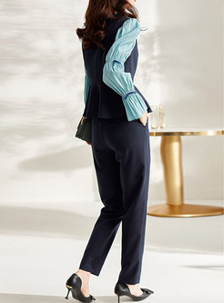 Color-blocked Patchwork High Waisted Pant Suits