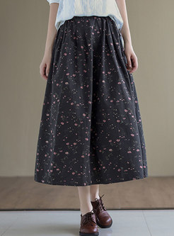 Retro High Waisted Print Plus Size Long Skirt