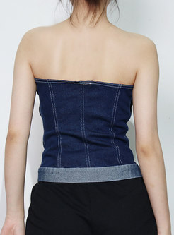 Color-blocked Buttons Embellished Tube Top