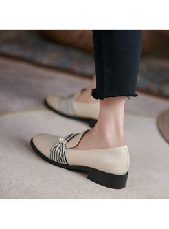 Rounded Toe Striped Bowknot Low Heel Loafers