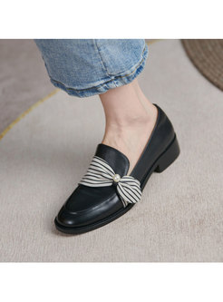 Rounded Toe Striped Bowknot Low Heel Loafers