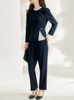 Color-blocked Pullover Slim Work Pant Suits