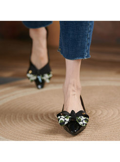 Pointed Toe Print Bowknot Low-fronted Loafers
