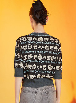 Crew Neck Jacquard Pullover Knit Top