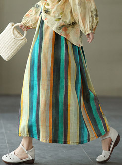 Retro High Waisted Striped A Line Maxi Skirt