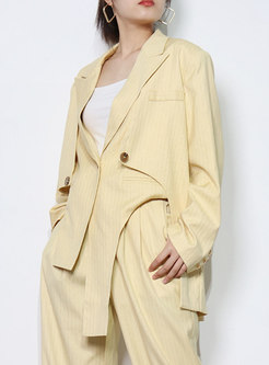 Notched Collar Striped Loose Pant Suits