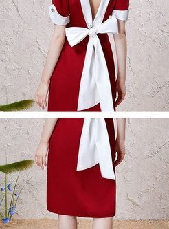 Cute Red Backless Bowknot Sheath Cocktail Dress