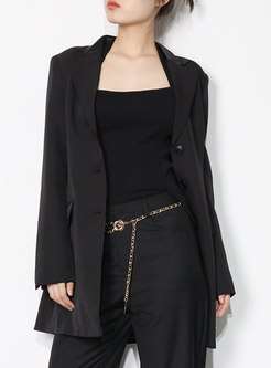 Notched Collar Backless Chain Embellished Blazer