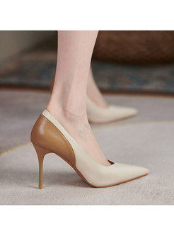Color-blocked Pointed Toe Low-fronted Heels