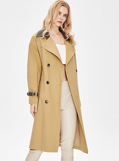 Color-blocked Lapel Double-breasted Trench Coat
