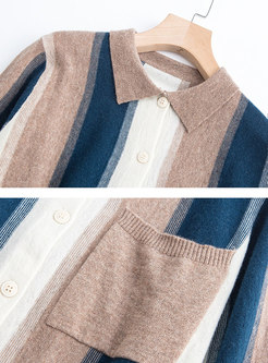 Color-blocked Striped Wool Patchwork Cardigan