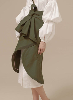 V-neck Lantern Sleeve Sheath Dress & Asymmetric Skirt
