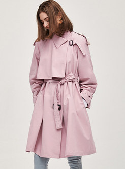 Lapel Patchwork A Line Knee-length Trench Coat