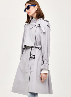 Lapel Patchwork A Line Knee-length Trench Coat